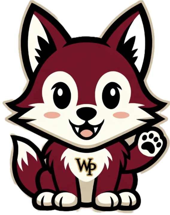 Wolf Pack mascot — a friendly cartoon wolf cub waving